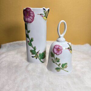 Hummingbird Bud Vase and Bell Set JSNY Cottagecore Vintage Glazed Porcelain